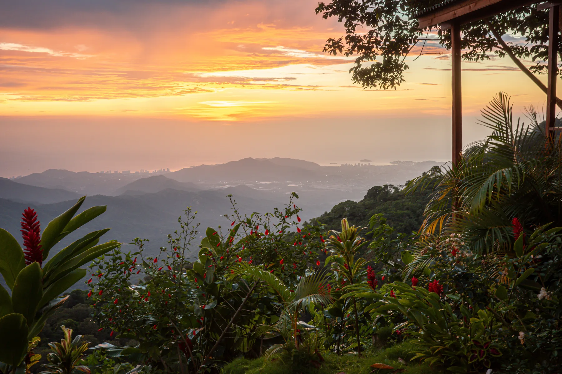 Sunrise over layered mountains